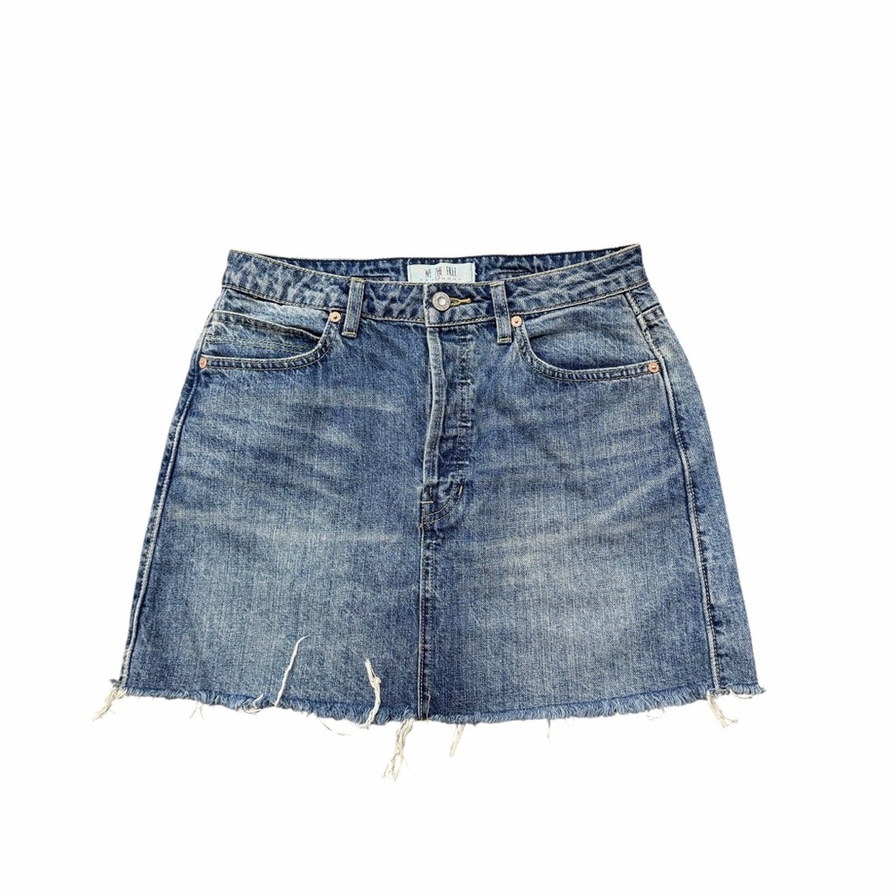 We The Free Free People Denim Mini Skirt Raw Hem Size 27